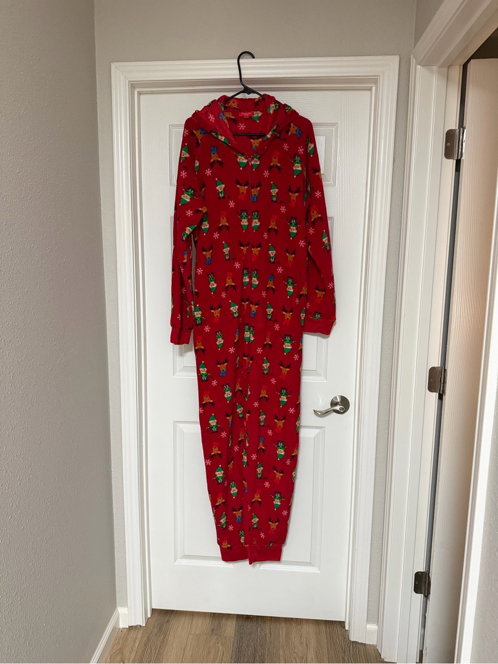 Family Pajamas Red Holiday Elf Hooded Adult Onesie